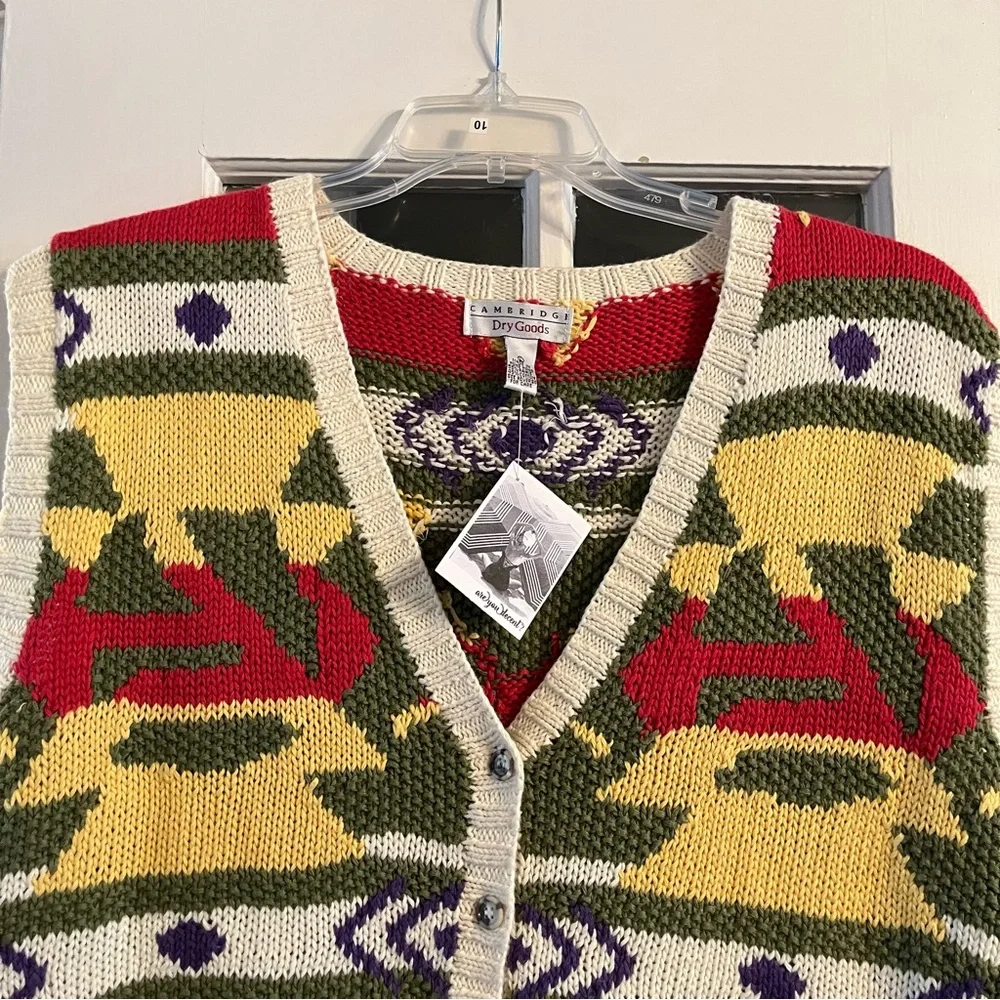 Vintage Cambridge Dry Goods Funky Colorful Southwest Sweater Vest Size Large 💛 - Picture 3 of 3